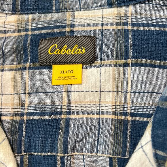 CABELAS‎ Blue White Tan Plaid Short Sleeve Button Down Mens XL Outdoors - Picture 4 of 6